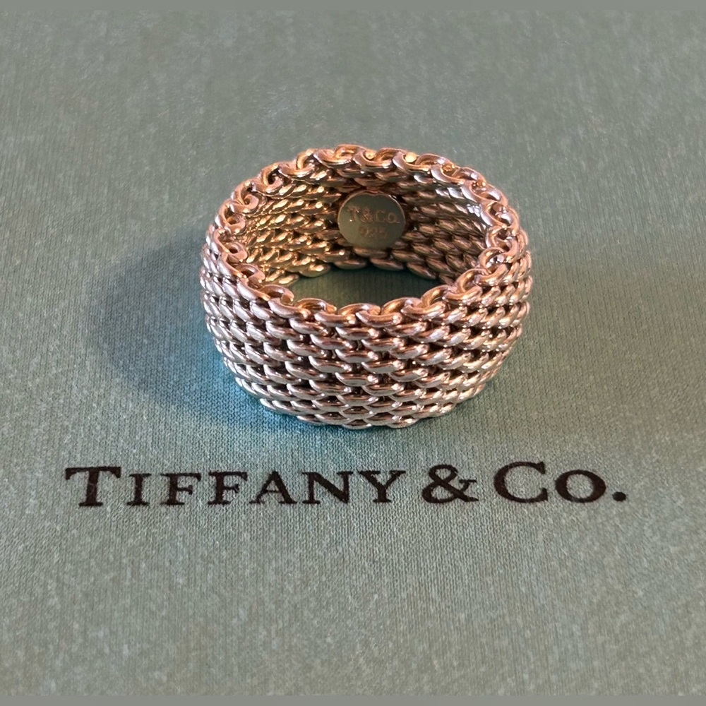 Tiffany & Co Somerset Mesh Weave Sterling Silver 925 Unisex Ring Size 6.5-US A.